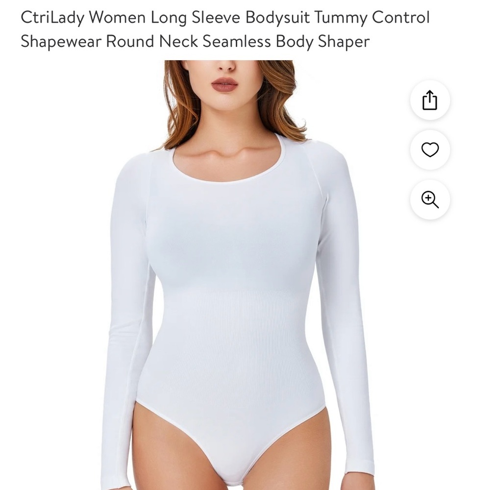 Long Sleeve Bodysuit Tummy Control Shapewear Round Neck Seamless Body Shaper